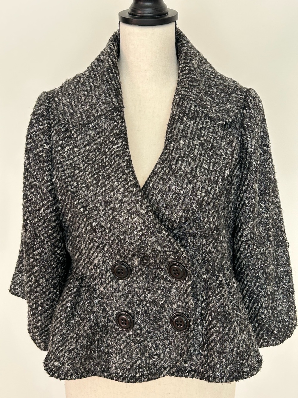 Vertigo Paris Textured Double-Breasted Peplum Jacket - Gray SZ L
